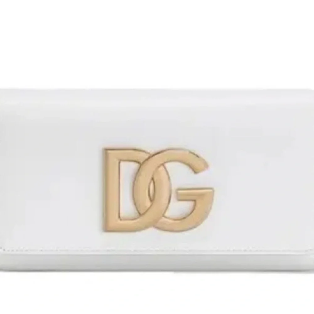 Dolce & Gabbana White Leather Clutch with Gold DG Emblem